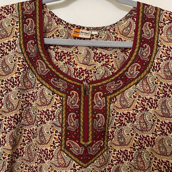 LIBAS DESIGNS TUNIC DRESS JEWELS RHINESTONES MAROON GOLD WOMENS SMALL-MEDIUM - Picture 2 of 10